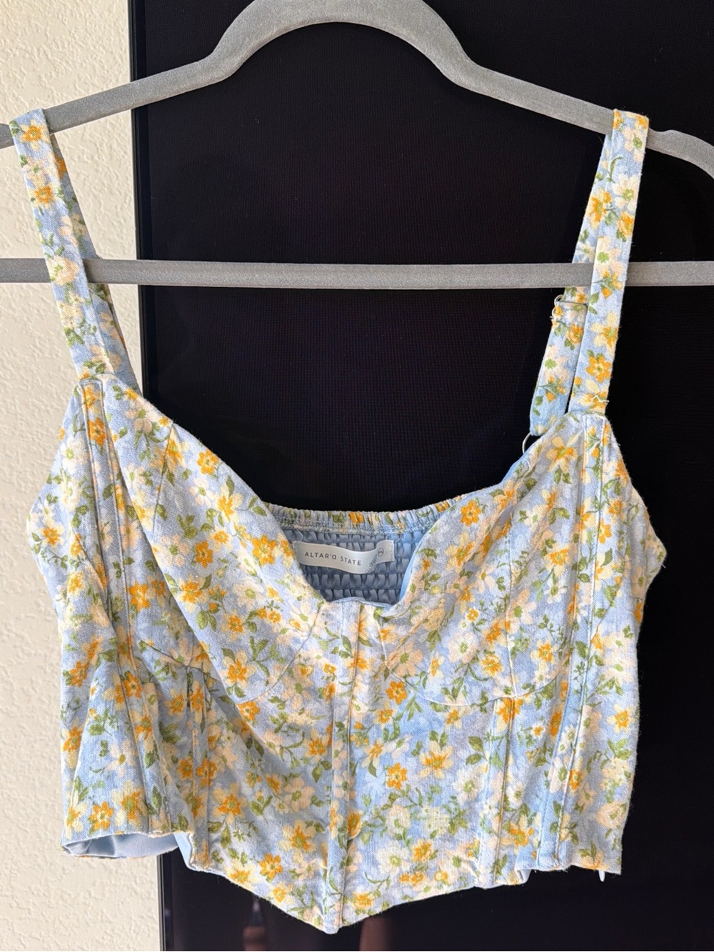 Altar'd State Pale Blue & Yellow Floral Cropped Tank
